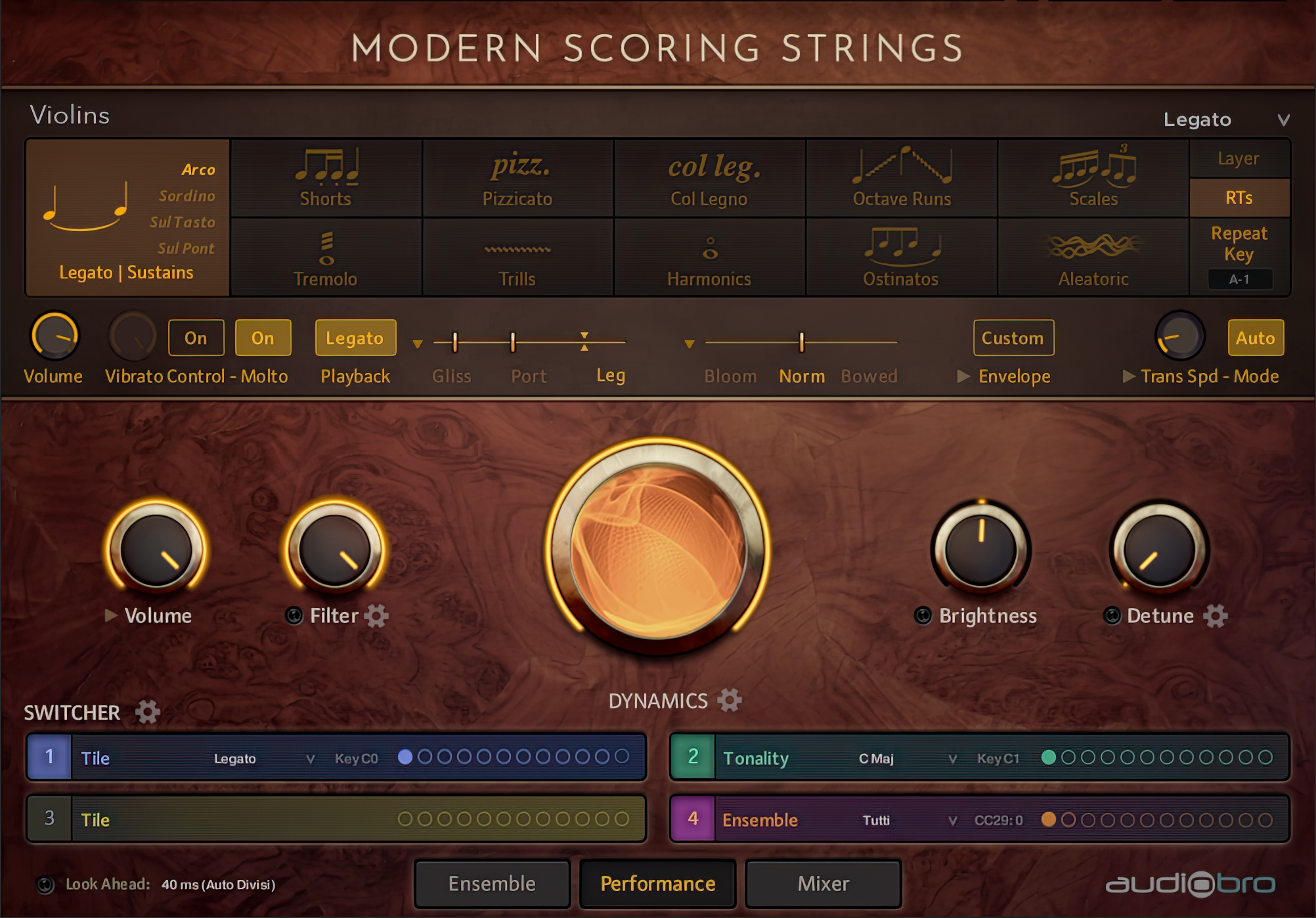 Performance interface. Audiobro Modern scoring Strings. VST Strings.